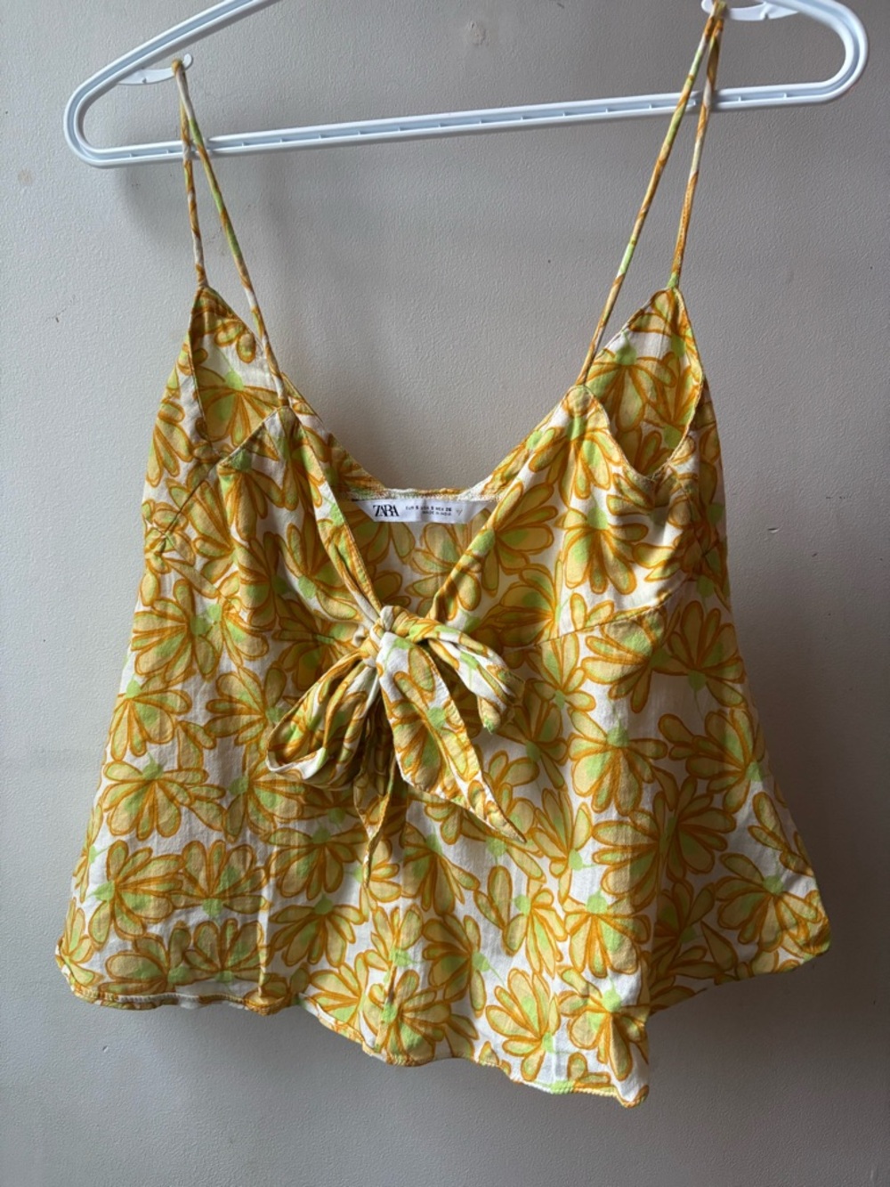 ZARA Yellow & Green Floral Tie-Front Camisole